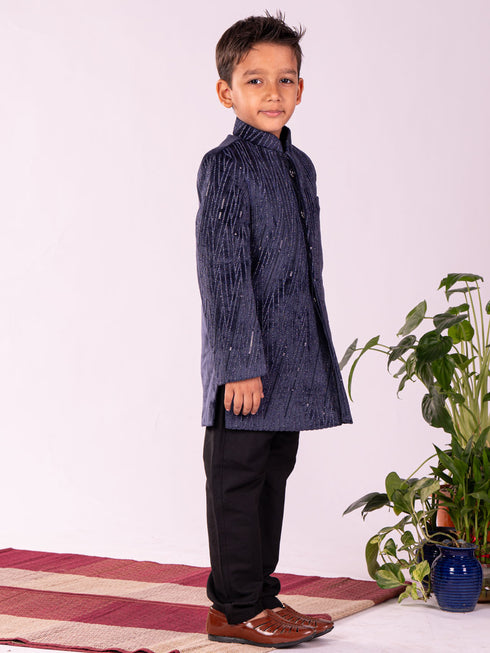 Boy's' Navy Blue Sherwani Set